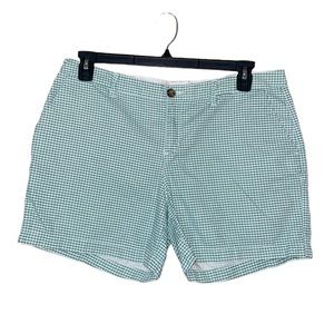 •OLD NAVY•GREEN GINGHAM HIGH WAISTED 5" INSEAM MIDI LENGTH SHORTS SIZE 12